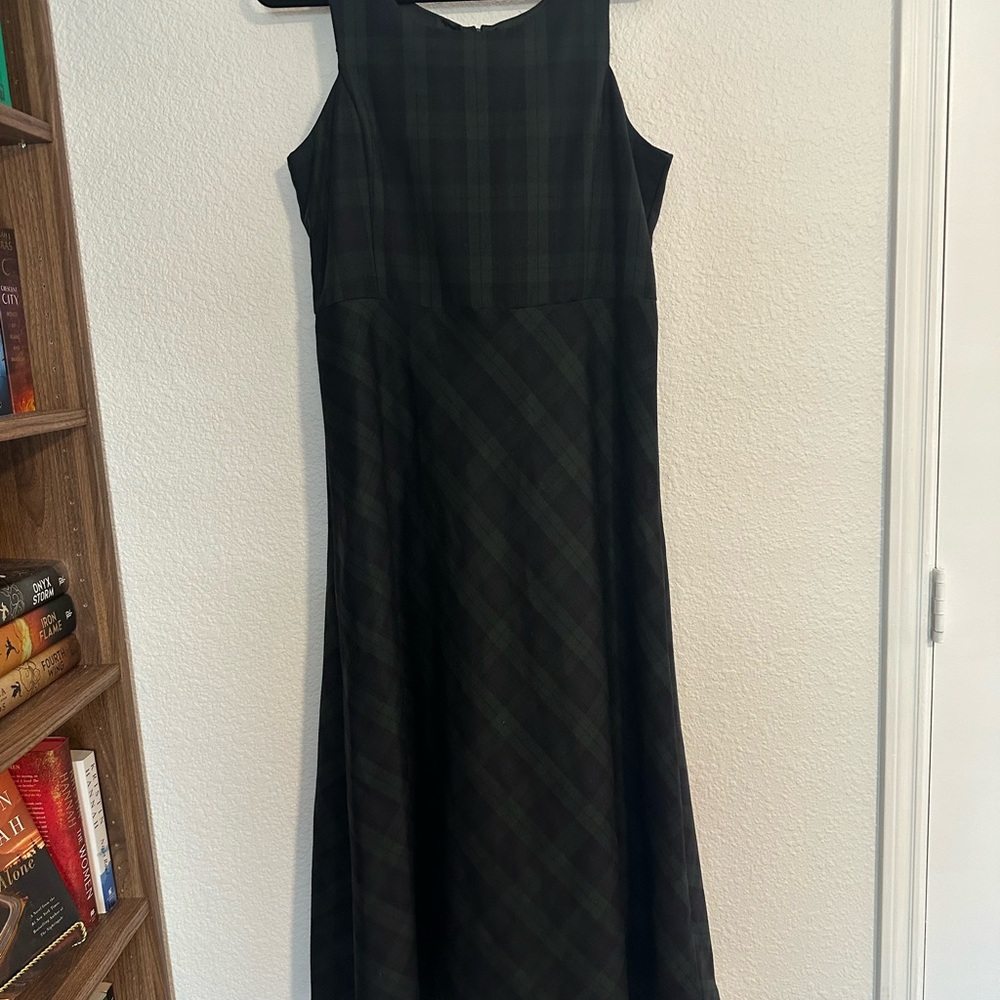 Vintage 100%‎ Wool Laura Ashley UK14 Black Watch Plaid Tartan Jumper Dress Lined